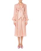 Shimmer Drape-neck Long-sleeve Dress