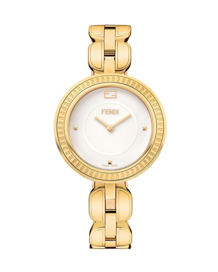 36mm Fendi My Way Watch W/removable Fur Glamy, Yellow Gold