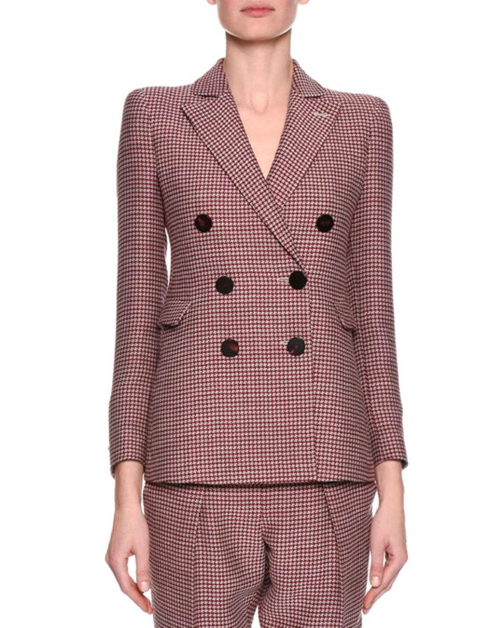 Houndstooth Double-breasted Novelty Jacket, Red