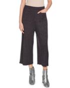 Ribbed Metallic Pull-on Culotte Pants