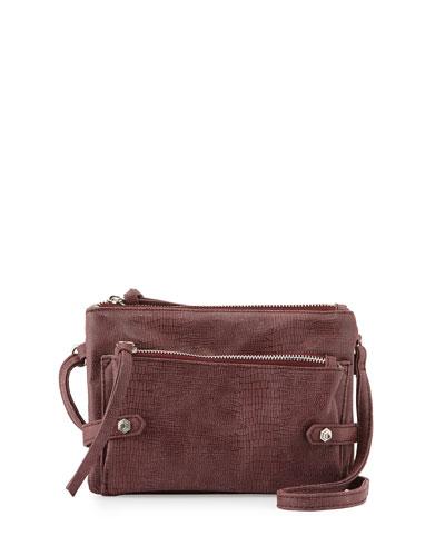 Addison Crocodile-embossed Crossbody Bag, Burgundy
