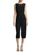 Embroidered Lace Cropped Jumpsuit, Black