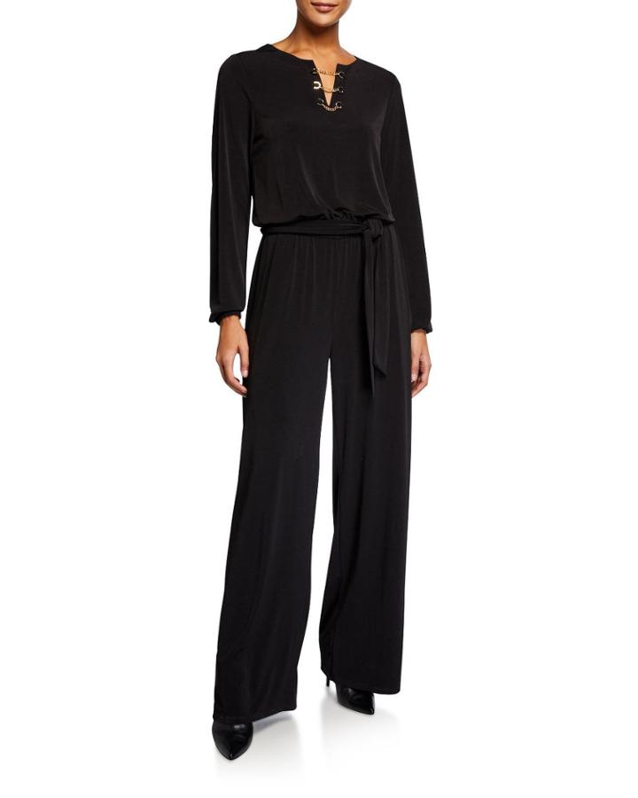 Chain-neck Long-sleeve Jumpsuit