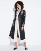 Floral-embroidered Faux-leather Trench Coat