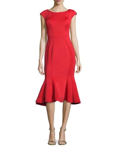 Midi Drop-waist Cocktail Dress, Red