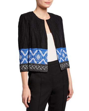 Kiara Geo Knit Jewel-neck 3/4-sleeve Jacket