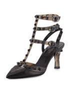 Valentino Rockstud Leather/pvc Mid-heel Pump, Black, Women's, Size: