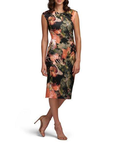 Gathered-keyhole Floral-print