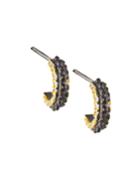 Pave Cubic Zirconia Gear Huggie Hoop Earrings, Black/golden