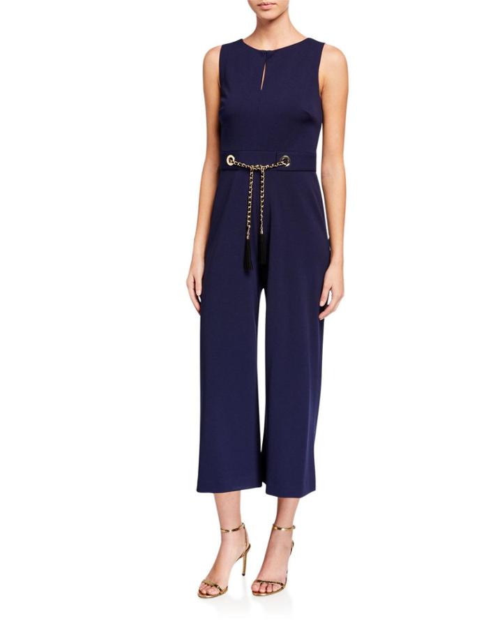 Crepe Wide Leg Chain Belt Jumpsuit