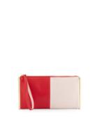 Luna Colorblock Leather Clutch Bag, Red/blush