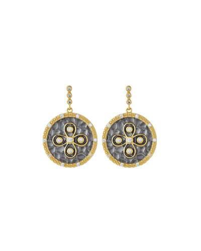 Hammered Flower Cz Dangle Earrings