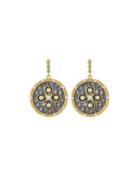 Hammered Flower Cz Dangle Earrings