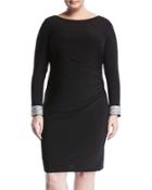 Side-ruched Jewel-embellished Dress, Black,