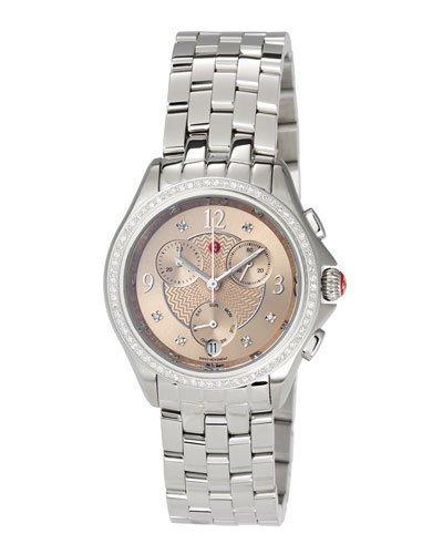 37mm Belmore Bracelet Chronograph Watch W/ Diamonds, Beige/steel