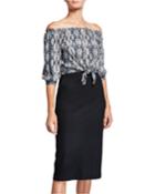 Snake-print Off-the-shoulder Tie-front Top