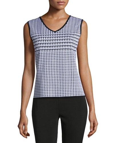 Houndstooth V-neck Tank, Black/white