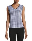 Houndstooth V-neck Tank, Black/white