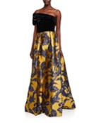 One-shoulder Velvet Bodice & Silk Lame Jacquard