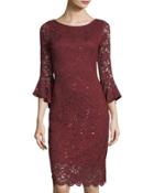 Sequin Floral Lace Bell-sleeve Cocktail Dress