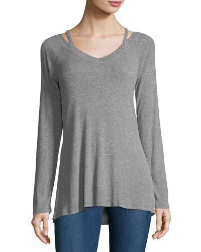 Raglan-sleeve V-neck Tee