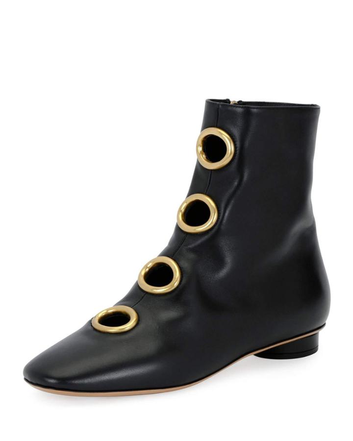 Bit Hoop Leather Bootie, Black