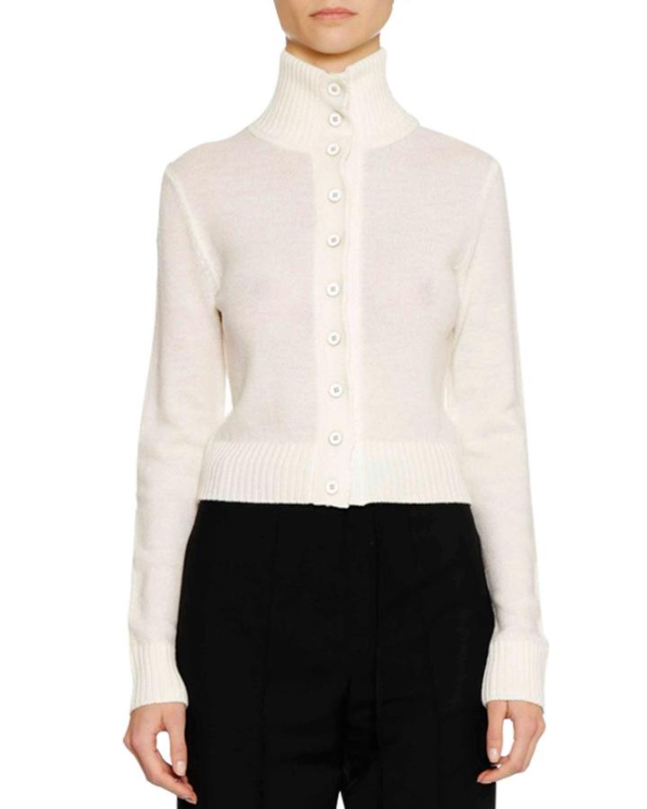Turtleneck Button-front Wool-blend Cardigan