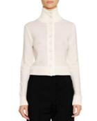 Turtleneck Button-front Wool-blend Cardigan