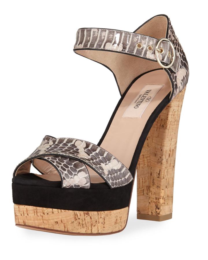 Snakeskin Cork-heel Platform