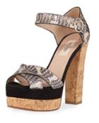 Snakeskin Cork-heel Platform
