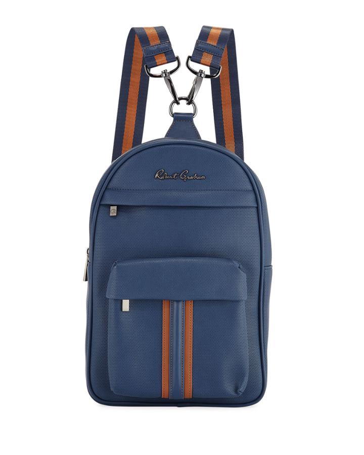Perforated Faux-leather Mini Backpack, Navy