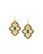 Old World Malachite Doublet Cross Drop Earrings W/ Sapphires & Diamonds