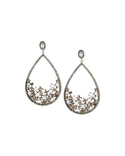 Rainbow Moonstone & Diamond Teardrop Earrings