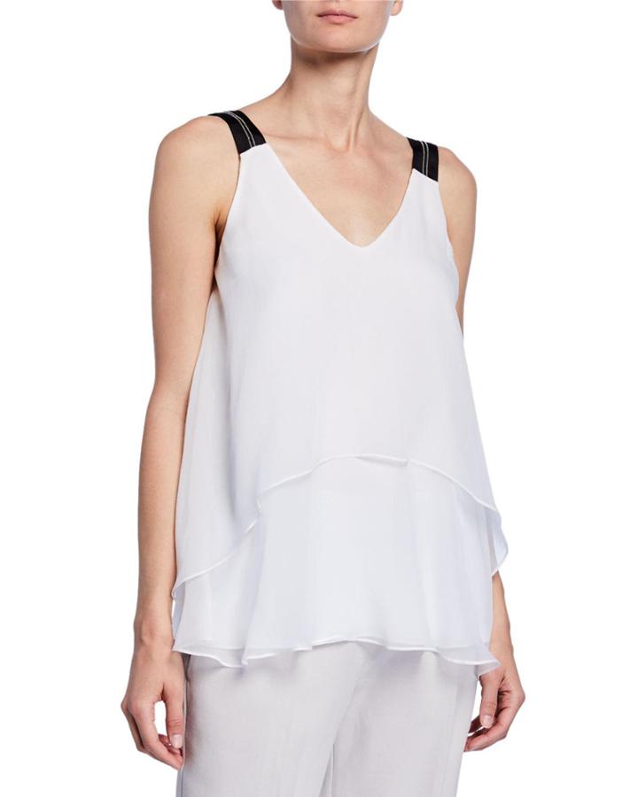 Sleeveless Shirt W/ Ruffles And Accent Trim