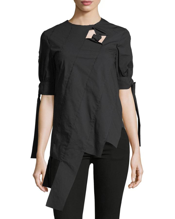 Steffy Crewneck Poplin Top W/ Cutout Detail
