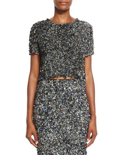 Mosaic Sequin-embellished Crop Top,