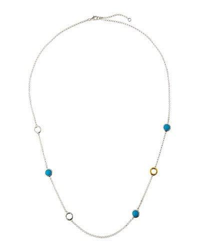Galapagos Long Two-tone Hoop Turquoise Station Necklace