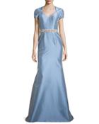 Satin Gown W/ Beaded Waist, Powder