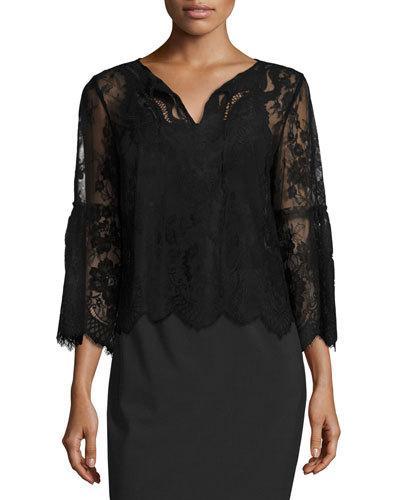 Calista Sheer Lace Blouse, Black