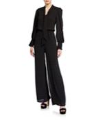 Neck Tie Detail Long-sleeve Jumpsuit