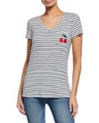 Striped Embroidered Patch Pocket T-shirt