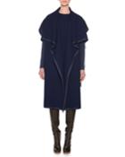 Shawl-collar Open-front Belted Wool Coat W/ Knit