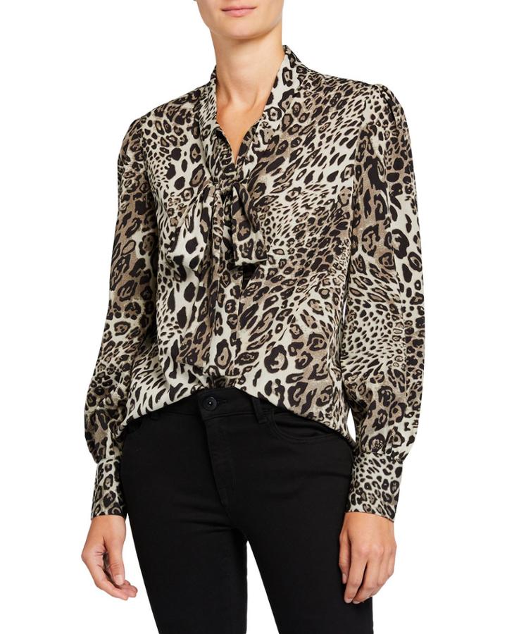 Sansa Wild Animal-print Tie-neck Top