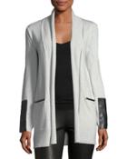 Faux Leather-trimmed Draping Cardigan