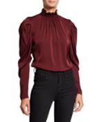 Anderson Long-sleeve Stretch Silk Turtleneck Blouse