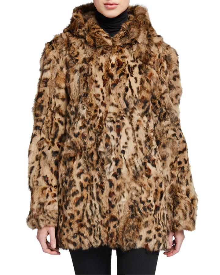Rabbit Fur Hooded Coat