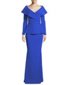 Venussia Portrait-neck Peplum Gown