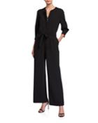 Wide-leg Zip-front Belted Jumpsuit