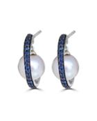 14k White Gold Blue Sapphire & Pearl Earrings