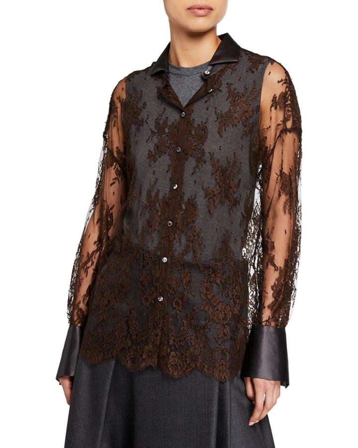 Floral Lace Button-front Tank